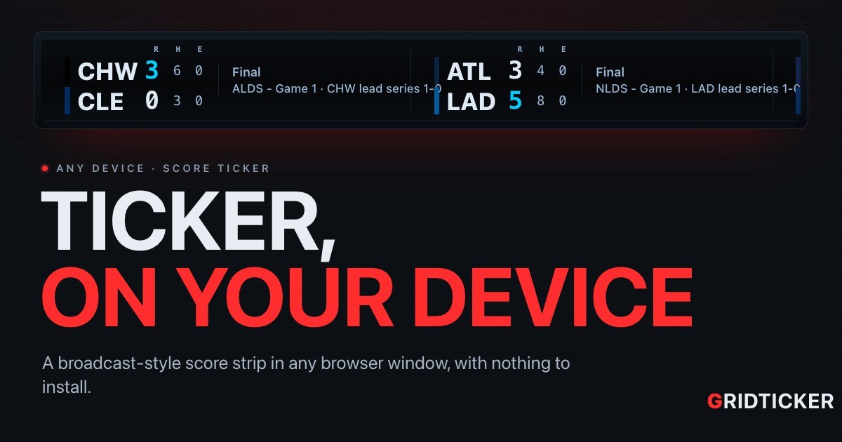 A scrolling baseball score strip in a broadcast-crawl style, under the headline "The crawl, on your desk"